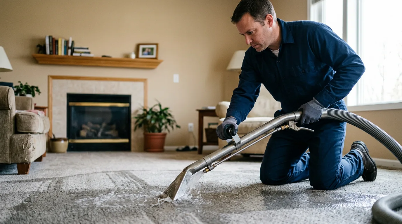 Water damage restoration technician working near Lena, IL